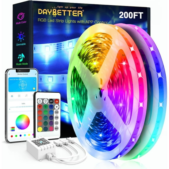 EnjinZZ Led Strip Lights 200 ft (2 Rolls of 100 ft) Ultra Long Smart Light Strips with App Voice Control Remote, RGB Music Sync Color Changing Lights for Bedroom, Kitchen, Party,Home Decoration