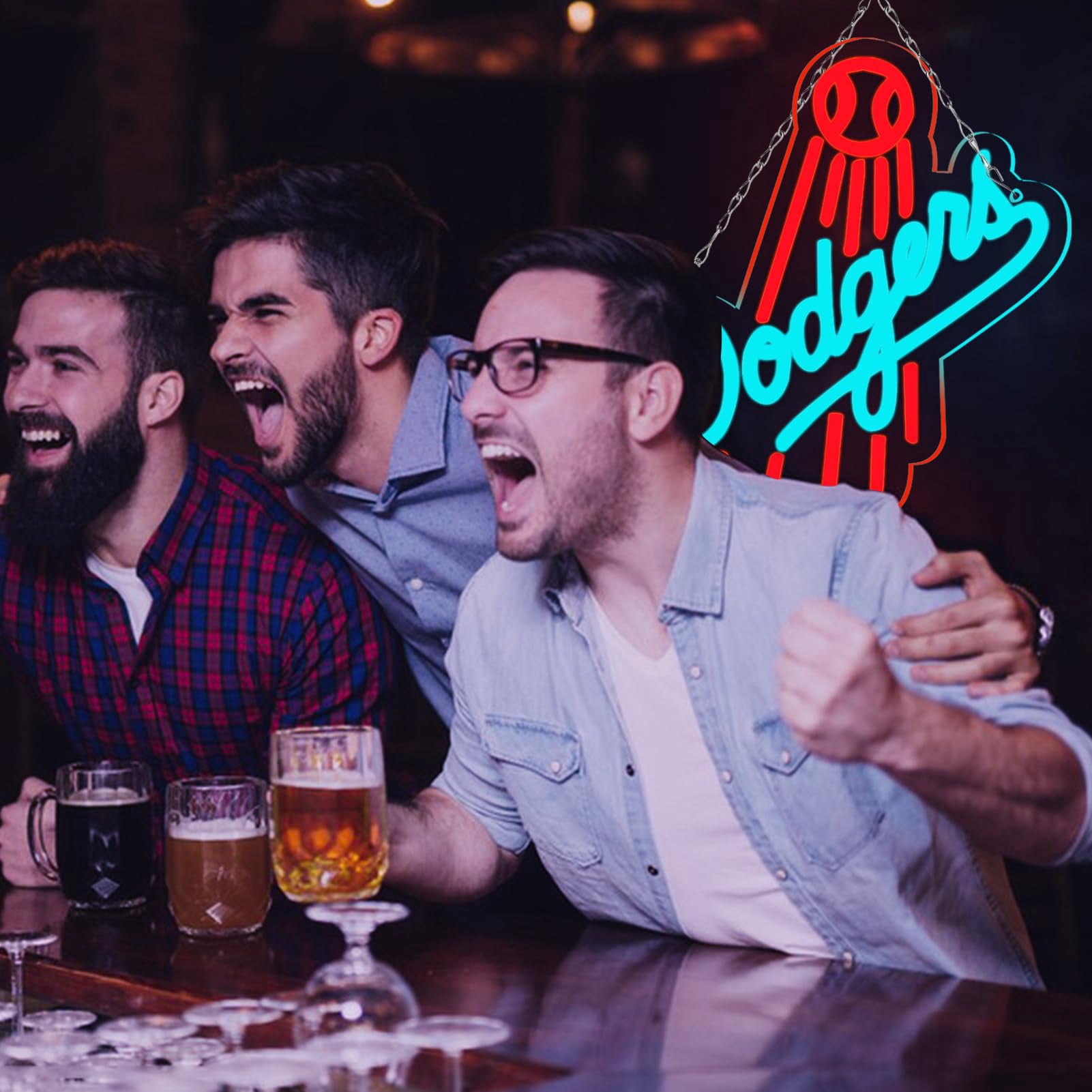 JFLLamp LED Neon Sign Baseball Theme Letter Design Red Blue Light USB Powered Wall Decor Acrylic Backboard Hanging Lamp