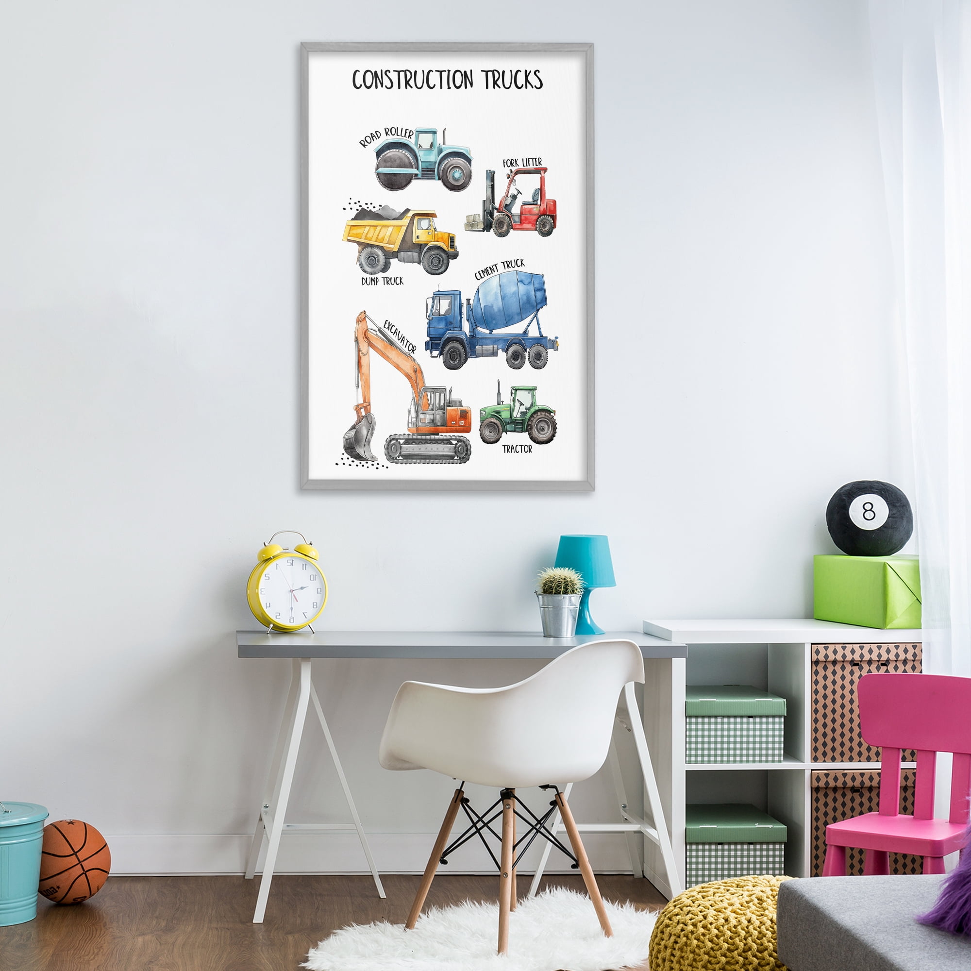 Stupell Industries Utility Trucks Construction Gray Framed Giclee Art, design by Christine Simpson Art