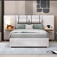 thumbnail image 4 of Harper & Bright Designs Full Size Velvet Upholstered Bed with Large Headboard and 2 Shelves, Wooden Platform Bed Frame with 2 Outlets and USB Charging Ports on Both Sides, 2 Headboard Pillows, 4 of 15