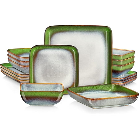 

Vancasso Stoneware Dinnerware Sets 16 Piece Square Green-Blue Dishes Service for 4 Series Stern