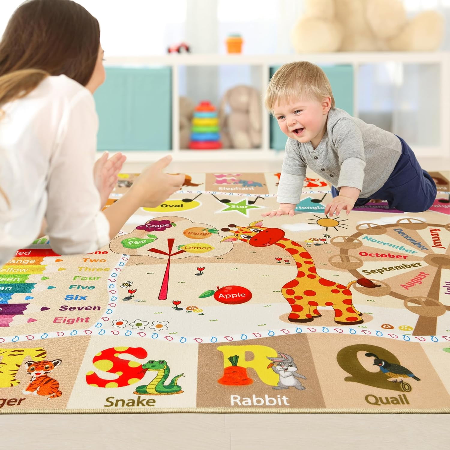 Lochas Kids Playmats Educational Fun Area Rugs Play Mat Soft Animal Learning Rugs Carpet for Children Room Bedroom Playroom,Camel,4x6 Feet