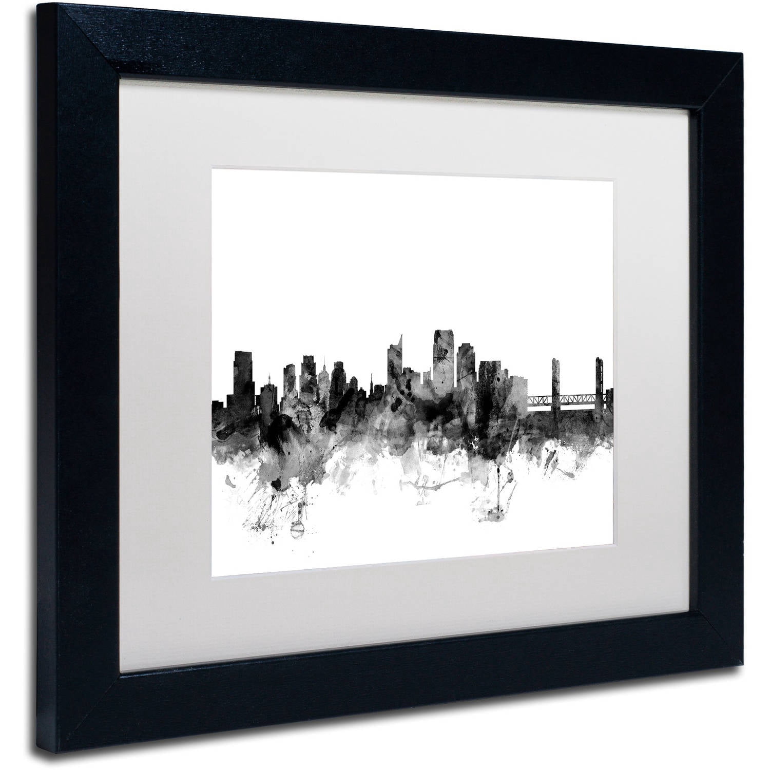 Trademark Fine Art 'Sacramento CA Skyline B&W' Canvas Art by Michael Tompsett White Matte, Black Frame