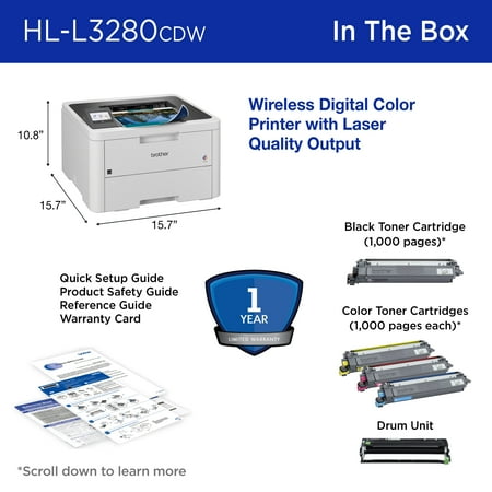 Brother - HL-L3280CDW Wireless Digital Color Printer with Laser Quality Output and Refresh Subscription Eligibility - White