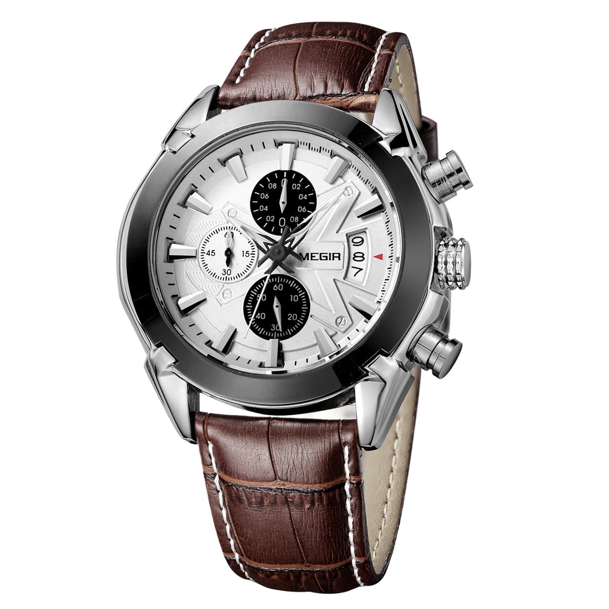 MEGIR Fashion Men Sports Watches Waterproof Quartz Chronograph Leather Casual Wristwatch Male Clock