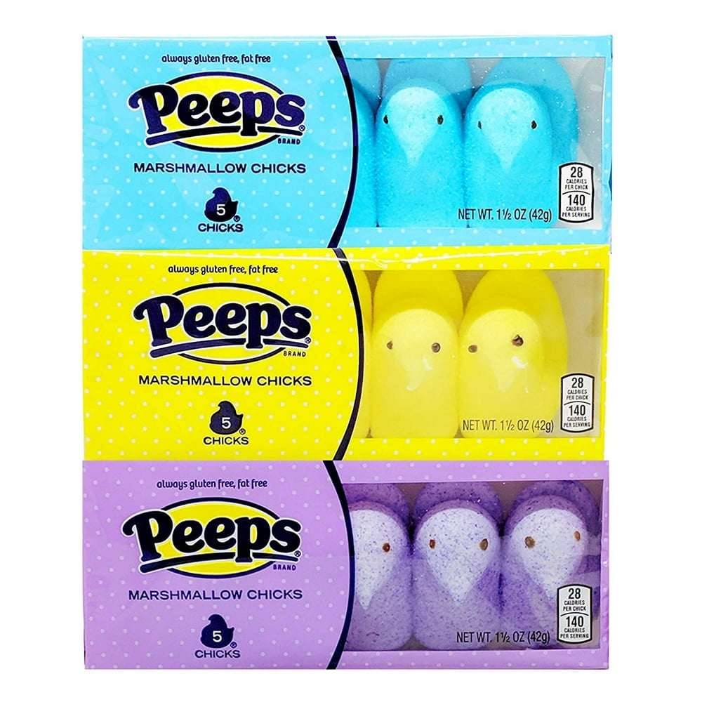 Peeps Marshmallow Chicks Yellow Blue Purple Variety Pack 3 Count, 15 Marshmallows