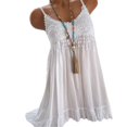 thumbnail image 1 of Women Lace Crochet Stitching Crew Neck Sleeveless Mini Dress, 1 of 3
