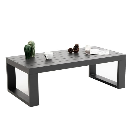 Patio Coffee Tables All-Weather Outdoor Aluminum Rectangle Coffee Table Outdoor Furniture,Gray