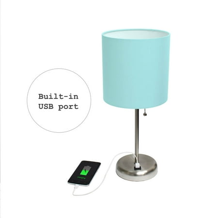 Limelights - Stick Lamp with USB charging port and Fabric Shade - Aqua
