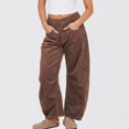 thumbnail image 2 of Women'S Corduroy Pants Barrel Mid Rise Elastic Waisted Cord Pants Wide Leg Baggy Casual Trousers With Pockets, 2 of 9