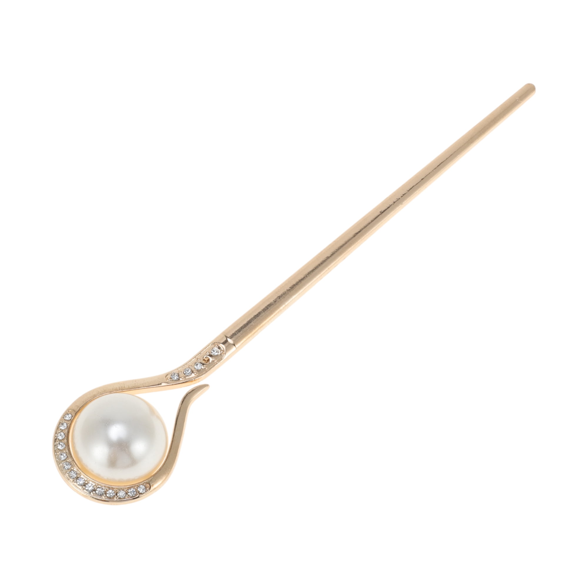 Unique Bargains Faux Pearl Rhinestone Hair Chopstick for Women Light Gold Tone 1 Pc