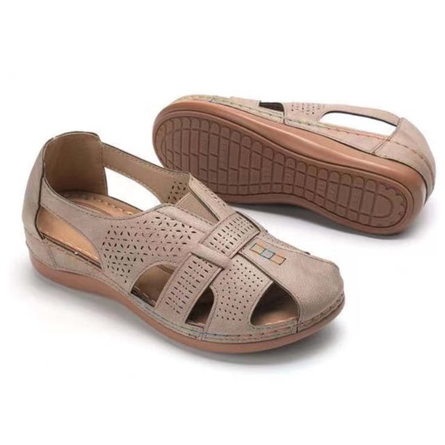 Sandalias planas huecas con punta redonda Retro Low-top Roman Zapatos de mujer Wmkox8yii shjk3936