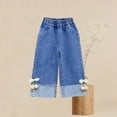 thumbnail image 3 of Posijego Little Girls Jeans Elastic Waist Wide Leg Denim Pants Loose Casual Summer Cute Denim Pants Girls 1-8 Years, 3 of 5