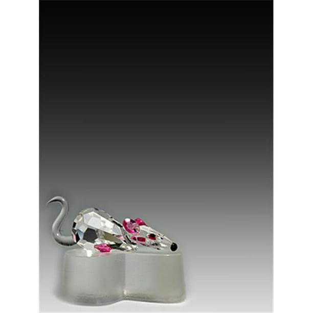 Asfour Crystal 660-2 1,61 L x 0,94 H. Souris en Cristal - Figurines d'Animaux Roses