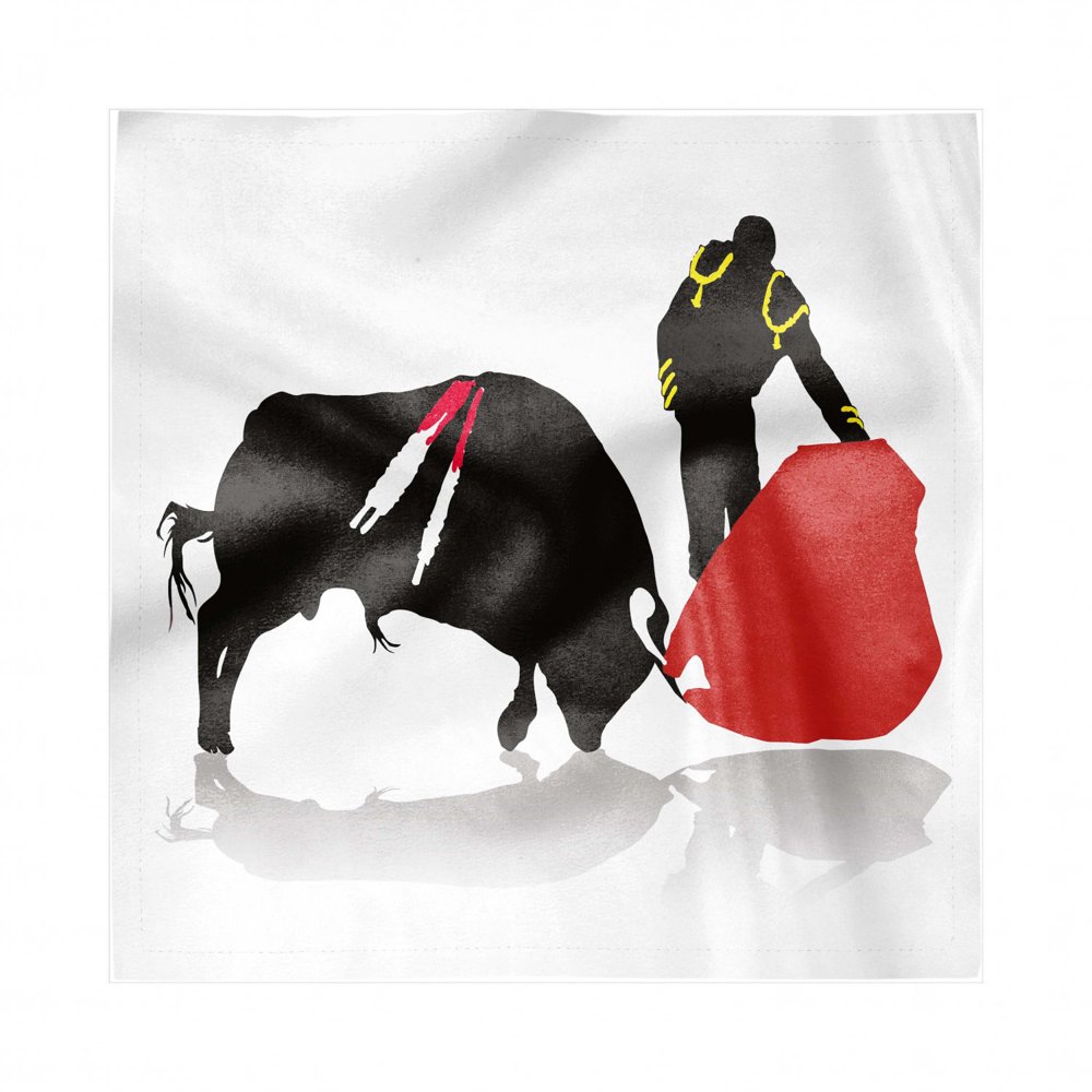 Spanish Decorative Satin Napkins Set of 4, Bullfighter in Action Arena