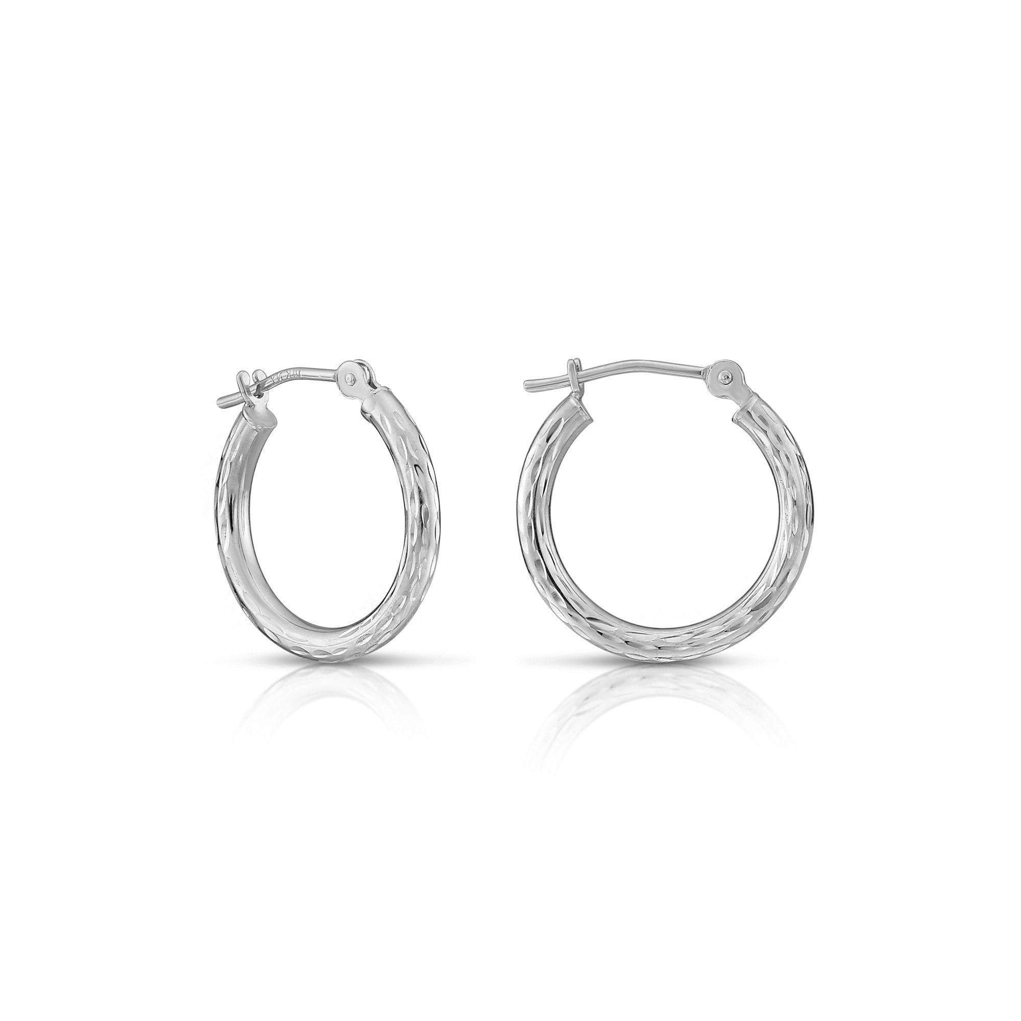 Hoop Earrings 14k White Gold Graduated Design Diamond Cut Polished French Lock Genuine 15 x 4 mm Hoop Earrings 14k White Gold Graduated Design Diamond Cut Polished French Lock Genuine 15 x 4 mm