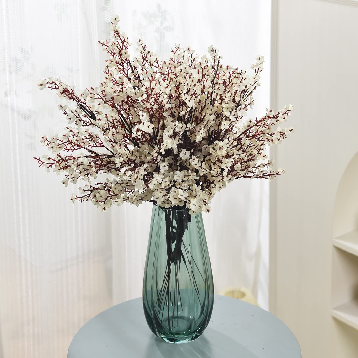 15PCS Artificial Baby Breath Flowers Fake Silk Real Touch DIY Floral Bouquets Decor Wedding Party Decoration Arrangements-Burgundy
