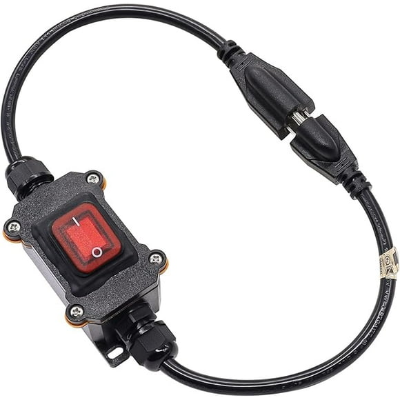 IP67 Waterproof Outdoor 3 Prong Extension Cord with Inline Switch On/Off 16A/250V 20A/125V AC 16AWG 2FT Outlets Power Cords Heavy Duty Red LED Light Rocker Toggle Switch