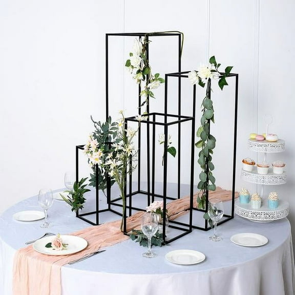 BalsaCircle 4 Black Matte Metal Geometric Rectangular Stands Flower Vase Holders Party Wedding