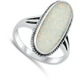 thumbnail image 4 of CHOOSE YOUR COLOR Large Oval White Simulated Opal Ring .925 Sterling Silver Band CZ Female Size 7, 4 of 4