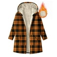 thumbnail image 5 of Plaid Jackets for Women Casual Long Sleeve Shacket Thick Fleece Lined Hooded Coat Warm Coat Winter Outerwear New Fall Jackets for Women Windproof Yellow S, 5 of 7