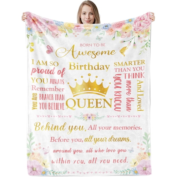 LHSHID Happy Birthday Blanket Gifts for Girls Women Floral Birthday Throw Blanket for Daughter Mom Bday Gift Ideas for Wife Grandma Happy Birthday Decorations Flannel Blanket for Female 40"x50"