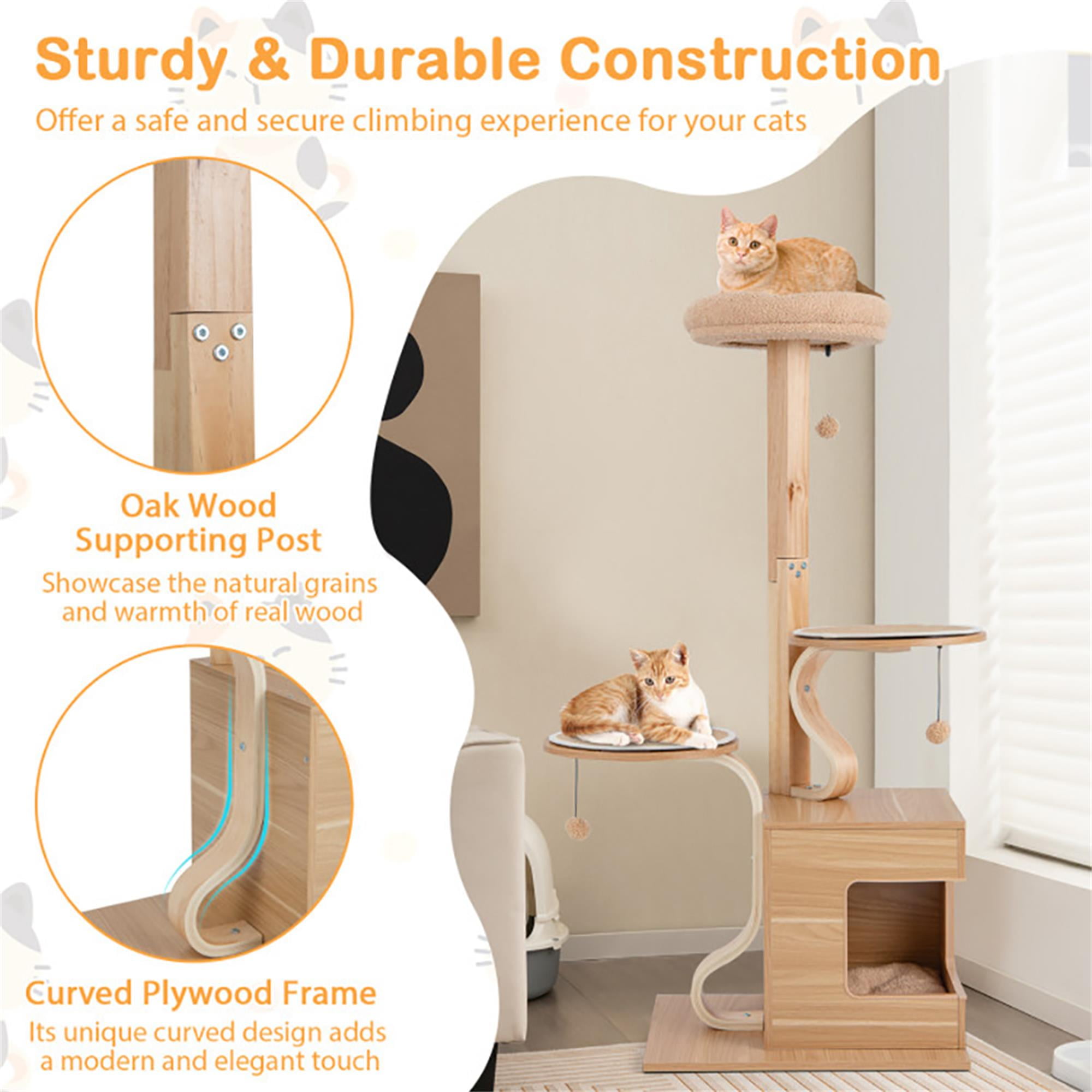 resenkos 51" 4-Layer Wood Cat Tree Tower for Indoor Cats with Condo and Washable Cushions, Cat Tree House for Kittens Climb Play, Rest, Beige