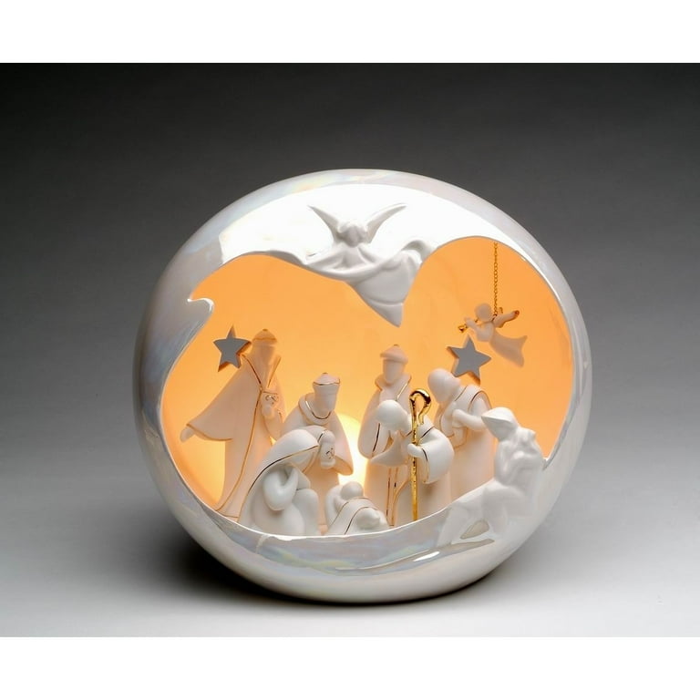 Nativity Porcelain Lithophane Christmas Night Light – Translucent Handmade Holiday Decoration With Bulb