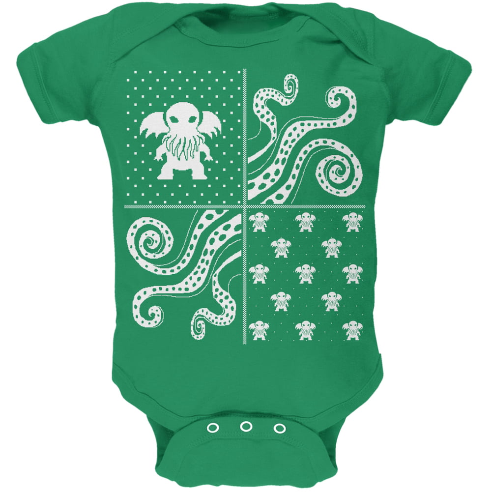 Cthulhu Lovecraft Ugly Christmas Sweater Green Soft Baby One Piece 9 12 Months Walmart Com Walmart Com