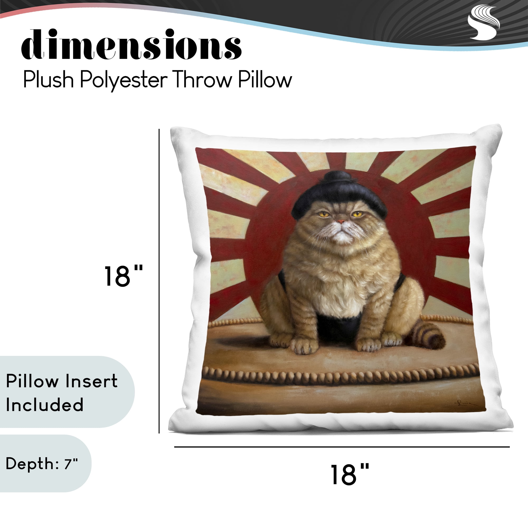Stupell Industries Sumo Cat with Sun Rays Decorative Printed Throw Pillow, design by Lucia Heffernan, 18 x 7 x 18
