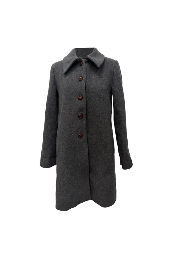 Pre-Owned Ganni Collared Trench Coat in Grey Wool