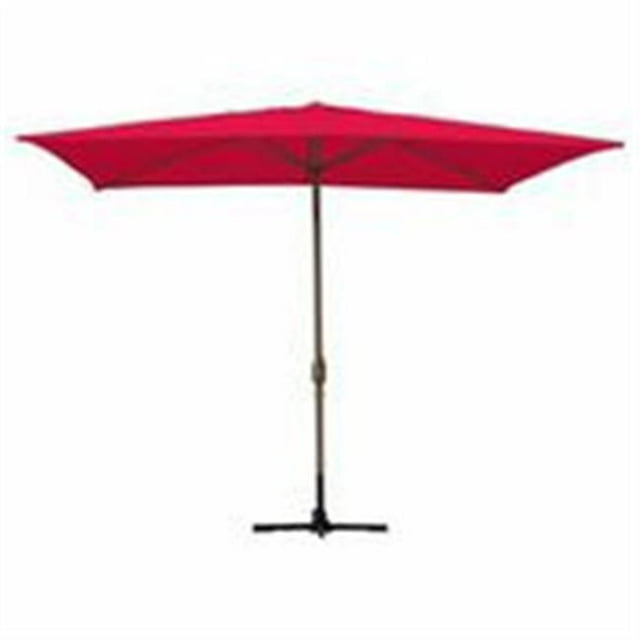 Parasol de Marché en Aluminium 6.5 x 10 Pieds Inclinable avec Manivelle - Tissu Rouge & Mât Champagne