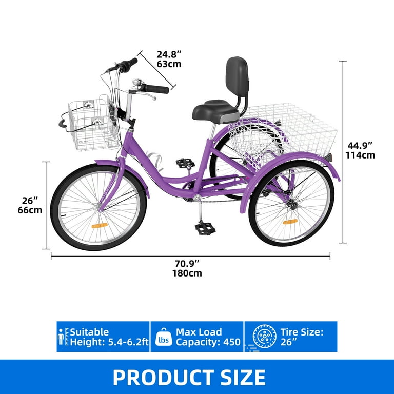 Uforic Adult Tricycle, 26 Inch 7 Speed Three Wheel Bike, Cruiser