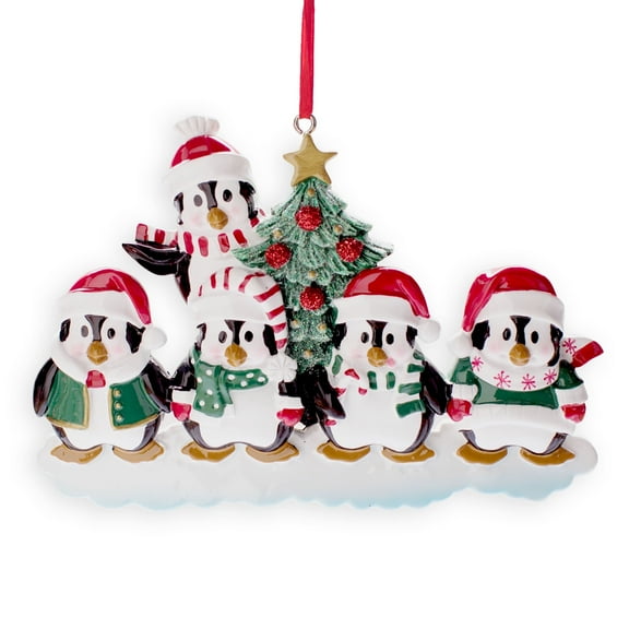 Winter Penguin Family Of 5 Christmas Resin Ornament