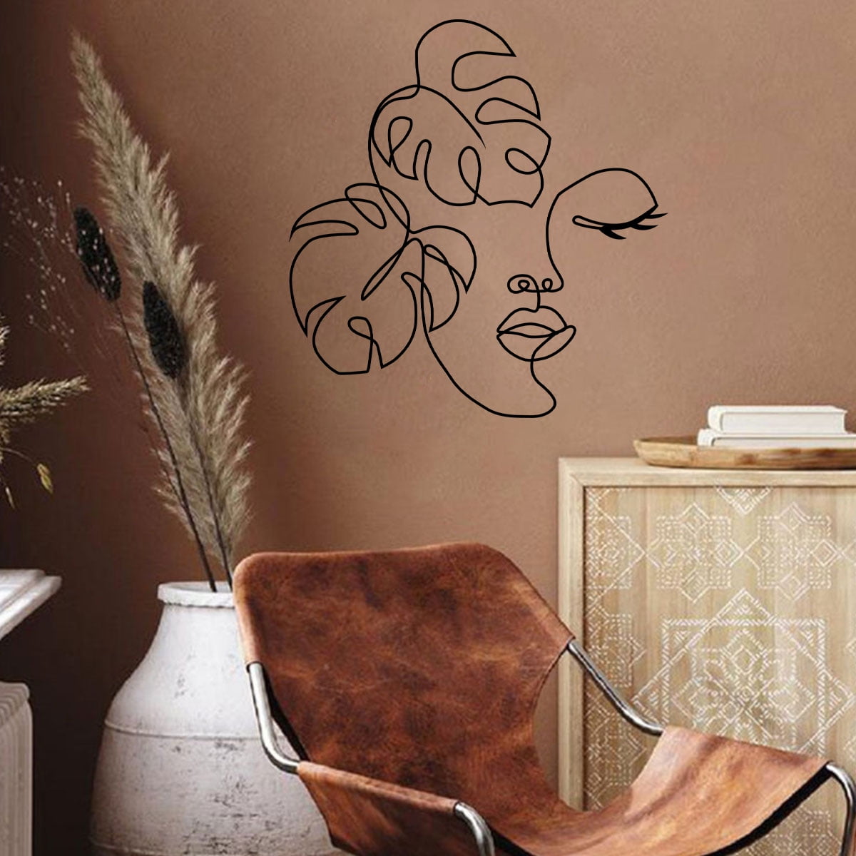 Metal Wall Art Minimalist Facial Line Wall Decor Abstract Iron Wall Sculpture Modern Black Home Hanging Wall Art Decor for Living Room Bedroom Bathroom Office