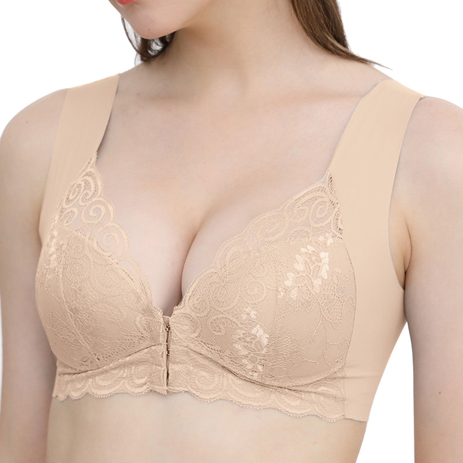 Sports Bras for Women Plus Size Thin Front Button Cover Shapermint Bra for  Womens Wirefree Beige XXL 