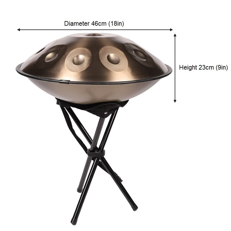 18IN Kurd D Minor 9 Notes Handpan Drum 440HZ Percussion Instrument Steel Tongue Drum