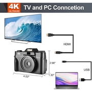 Digital Camera, 48MP Flip Screen Camcorder for Photography on YouTube, video camera with Wide-Angle Lens and Macro Lens, 32G Micro Card, 2 Batteries,1 Filters(Black)