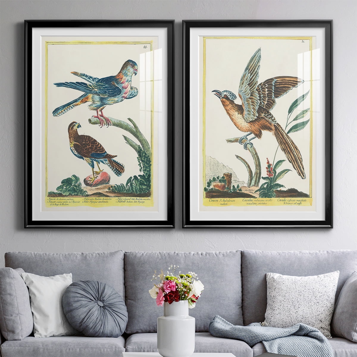Wexford Home Pastel Birds V Premium Framed Print, 18.5" x 24.5" - Ready to Hang, Black (Set of 2)
