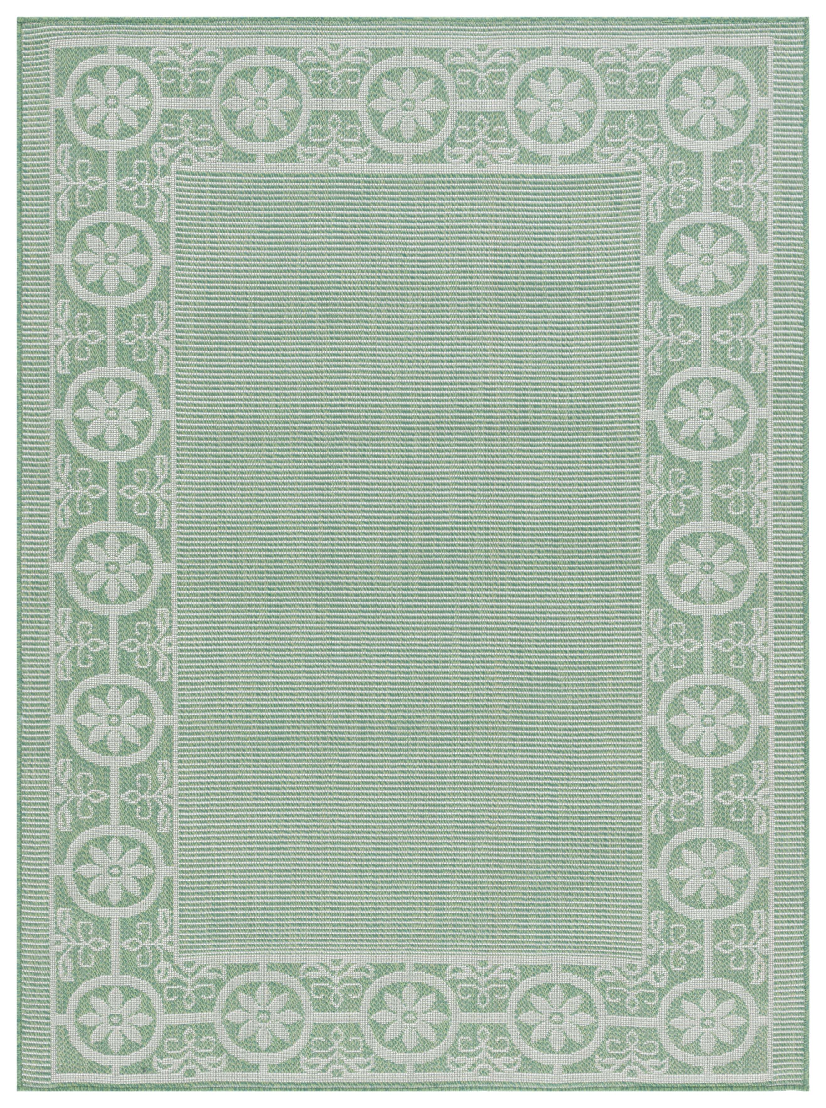 SAFAVIEH Machine Washable Rug Indoor/Outdoor Bermuda Collection - Bermuda Feride Floral Indoor/Outdoor Area Rug, Green/Ivory, 5'3" x 7'6"