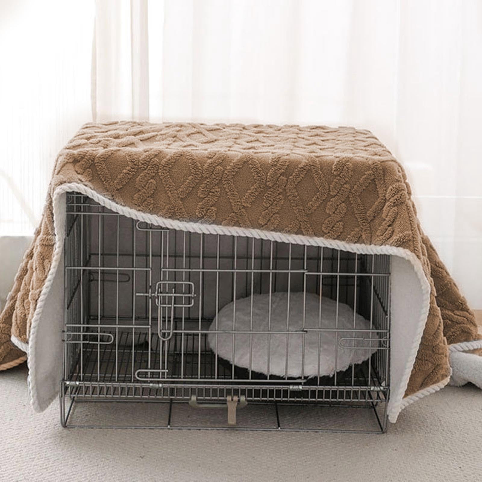 YUANZI Waterproof Dog Blankets for Large Dogs Pet Blanket for Couch Protector Washable Jacquard Coral Cat Throw Blanket Soft Plush Reversible Furniture Protection 70X50CM, Khaki