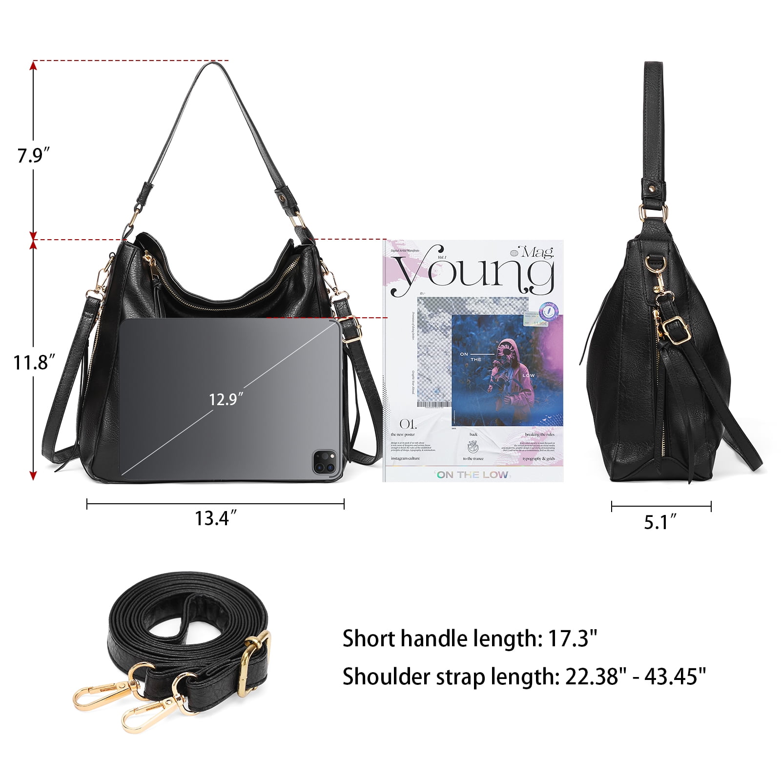 GAEKEAO Hobo Bag for Women, Large Soft Leather Shoulder Bag with Adjustable Strap, Slouchy Crossbody Handbag for Daily Work