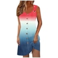 thumbnail image 3 of Sentmoon Birthday Dress Comfy Sleeveless Pleated Dress Button Spaghetti Strap Gradient Color Round Neck Breathable Boho Dress Summer for Business Travel Red S, 3 of 6