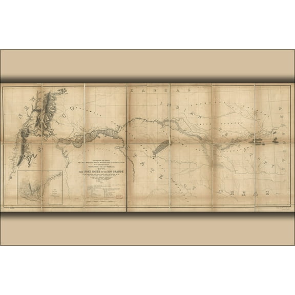 24"x36" Gallery Poster, map Fort Smith to Rio Grande railroad route 1859