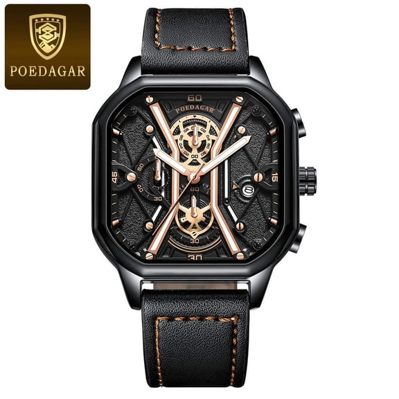 POEDAGAR Luxury Men Wristwatch High Quality Waterproof Chronograph Luminous Date Man Watches Leather Men's Quartz Watch Military