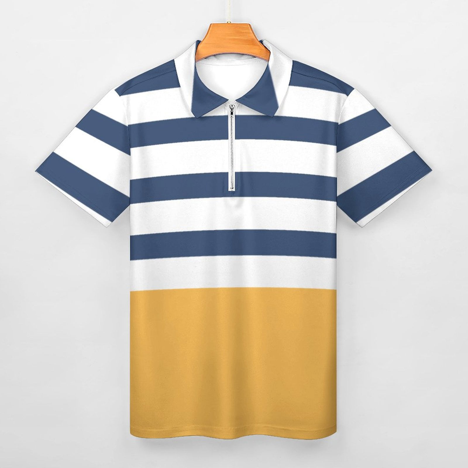 Blue And White Stripes with Yellow Men Zipper T-shirt Summer