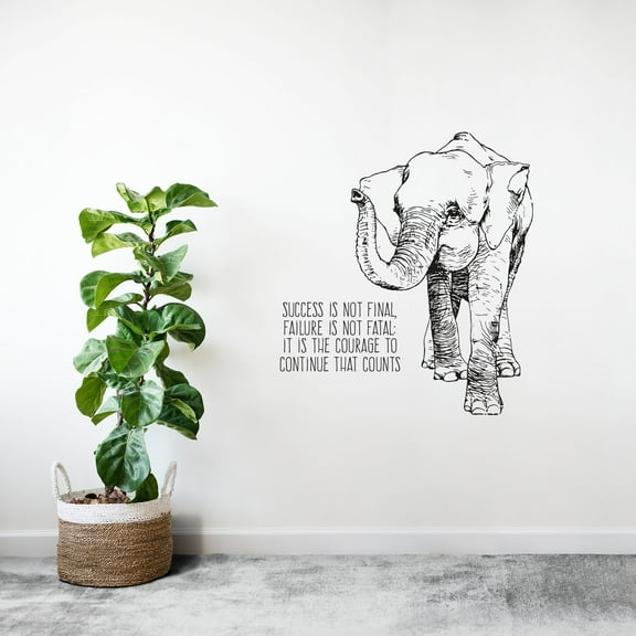 Success Is Not Final Failure Is Not Fatal: It Is The Courage To Continue Quote Elephant Design Vinyl Wall Sticker Art Decal Boys Girls Kids Room Design Bedroom Home Decoration Size (40x24 inch)