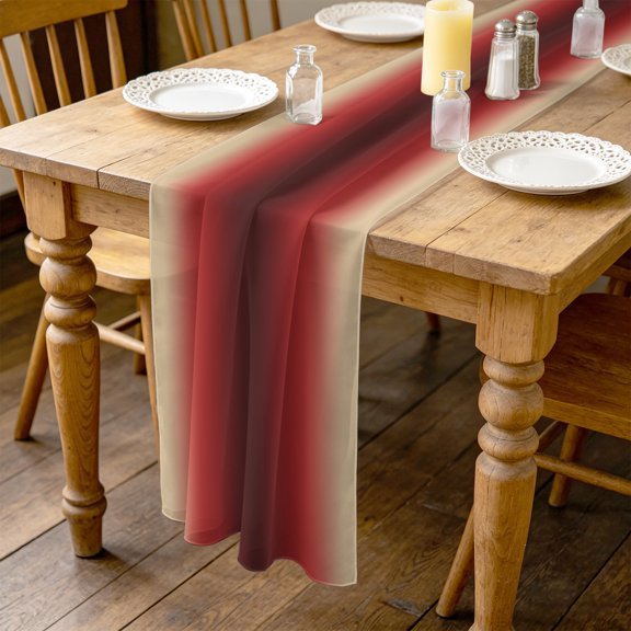 Yellow Dark Red Gradient 10ft Cheesecloth Table Runner for Wedding 27"x120", Minimalist Ombre Modern Art Kitchen Dinner Sheer Tulle Chiffon Dresser Scarf, Holiday Party Decorations