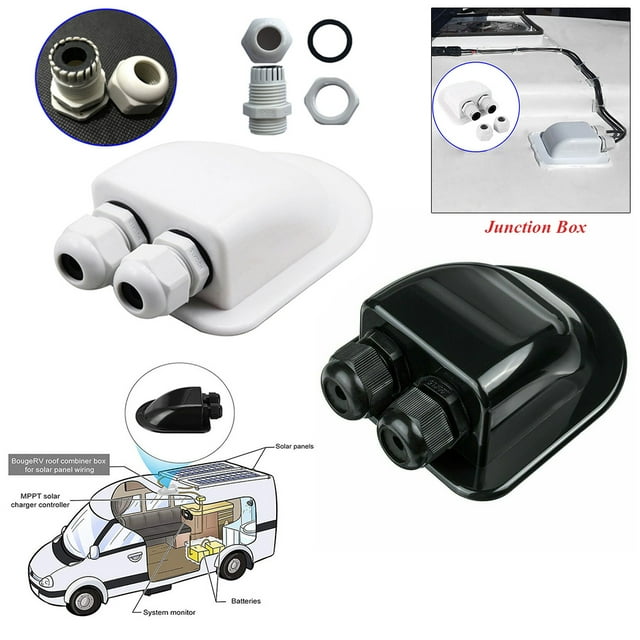 Solar Panel Double Cable 2 Junction Panels RV Electrical Holes Entry Gland Junction Box Campervan Camper Motorhome Round Sealing Case Power Accessories White
