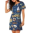 thumbnail image 2 of Vsdgher Marine Nautical Pattern Womens Short Sleeve Sleepshirt Scoopneck Cute Nightdress Ruffle Comfy Nightgown, 2 of 6